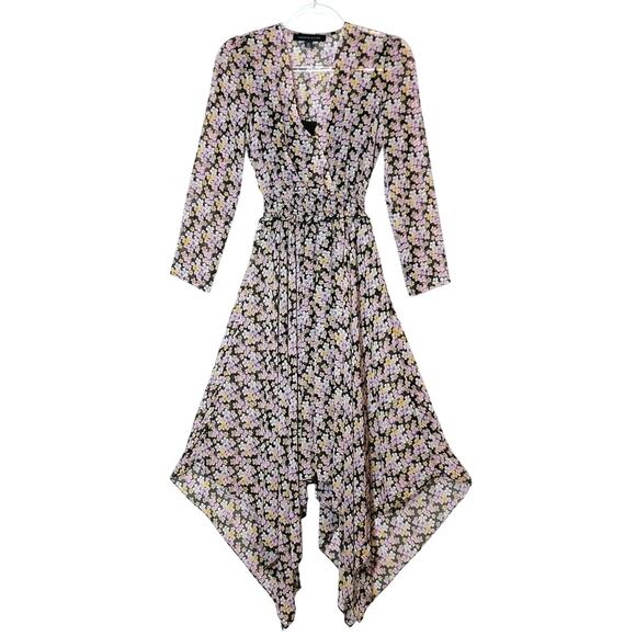 Tommy Hilfiger Sheer Bon Sorbonne Floral Hanky Hem Dress Midi Maxi Pink Black XS - Picture 8 of 16